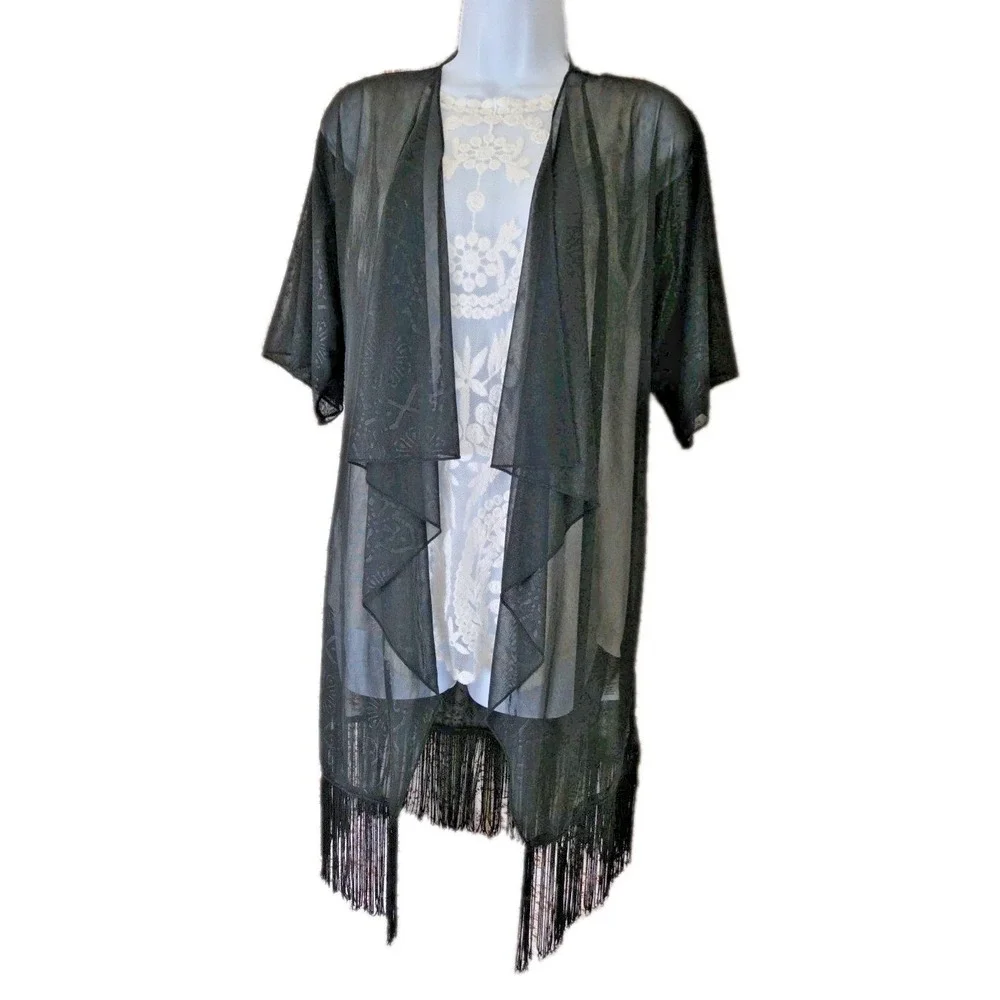 LuLaRoe Cover-up S Black Sheer Mesh with Fringe Fringe Boho Flowy Beach Festival